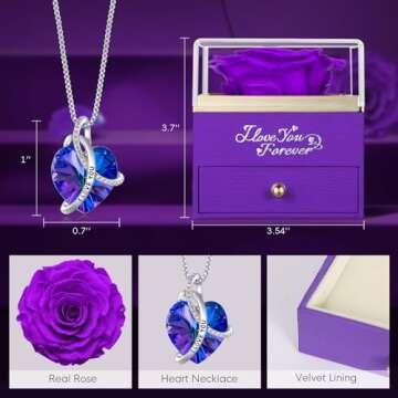 EleShow Valentines Day Gifts for Her, Preserved Real Purple Rose, Forever Flowers Gifts for Mom Gran...