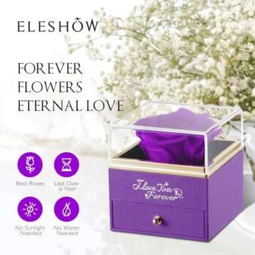 EleShow Valentines Day Gifts for Her, Preserved Real Purple Rose, Forever Flowers Gifts for Mom Grandma Wife Girlfriend, Mothers Day, Sweetest Day, Christmas, Anniversary or Birthday Gifts for Women