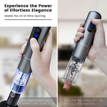 Flauno Electric Wine Opener Rechargeable - Automatic Wine Bottle Opener, Electric Corkscrew Wine Opener with Foil Cutter, Vacuum Wine Stopper, Wine Aerator Pourer, Wine Gift Set (Gray)