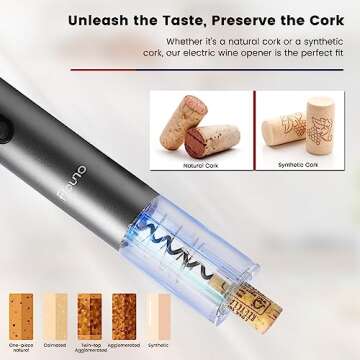 Flauno Electric Wine Opener Rechargeable - Automatic Wine Bottle Opener, Electric Corkscrew Wine Opener with Foil Cutter, Vacuum Wine Stopper, Wine Aerator Pourer, Wine Gift Set (Gray)