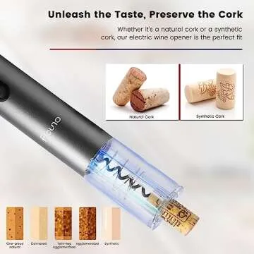 Flauno Electric Wine Opener Rechargeable - Automatic Wine Bottle Opener, Electric Corkscrew Wine Opener with Foil Cutter, Vacuum Wine Stopper, Wine Aerator Pourer, Wine Gift Set (Gray)