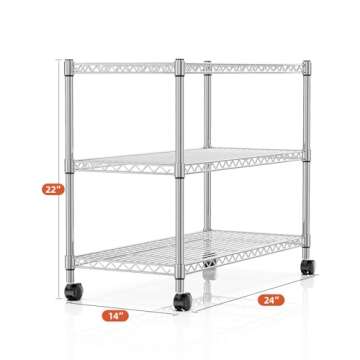 YSSOA Heavy Duty 3-Tier Storage Shelves 750Lb Capacity, 24.02" D x 13.78" W x 21.97" H Shelving Unit for Pantry, Garage, Laundry and Kitchen, Chrome