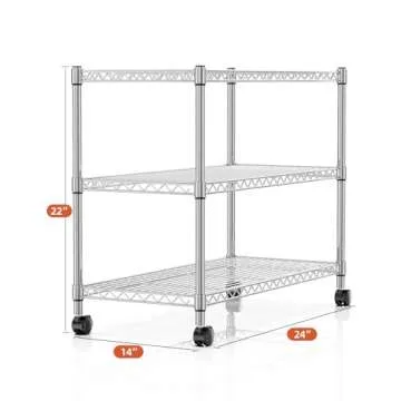 YSSOA Heavy Duty 3-Tier Storage Shelves 750Lb Capacity, 24.02" D x 13.78" W x 21.97" H Shelving Unit for Pantry, Garage, Laundry and Kitchen, Chrome