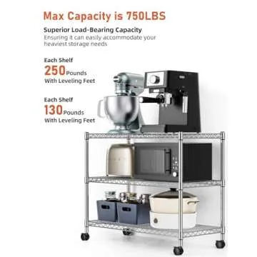 YSSOA Heavy Duty 3-Tier Storage Shelves 750Lb Capacity, 24.02" D x 13.78" W x 21.97" H Shelving Unit for Pantry, Garage, Laundry and Kitchen, Chrome