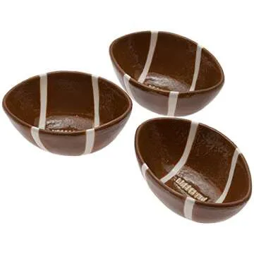 Boston International Serving Tray Football Party Ceramic Condiment Server Platter with Three Bowls, 10 x 6-Inches, Football Fever
