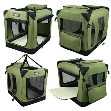EliteField 3-Door Folding Soft Dog Crate with Carrying Bag and Fleece Bed (2 Year Warranty), Indoor & Outdoor Pet Home (30" L x 21" W x 24" H, Sage Green)