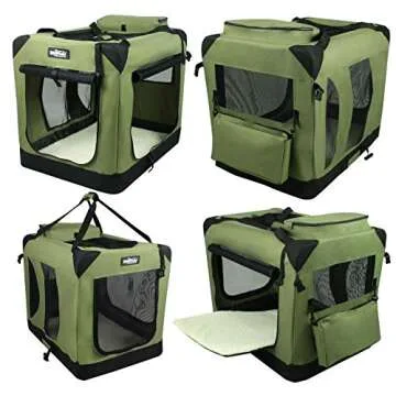 EliteField 3-Door Folding Soft Dog Crate with Carrying Bag and Fleece Bed (2 Year Warranty), Indoor & Outdoor Pet Home (30" L x 21" W x 24" H, Sage Green)