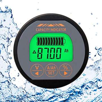 QWORK Battery Monitor Voltmeter Ammeter, Voltage Current Range 8V-80V, 0-100A Voltage Current Meter with 6.5 ft Custom Cable