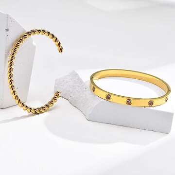 MPRAINBOW Gold Bracelets for Women, 2Pcs 18K Gold Plated Love Cubic Zirconia Bangle Crystal Friendship Bracelet Jewelry,Wedding Party Christmas Birthday Gifts for Her Girlfriend Sister Daughter