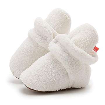 HsdsBebe Unisex Newborn Baby Cotton Booties Non-Slip Sole for Toddler Boys Girls Infant Winter Warm Fleece Cozy Socks Shoes(12-18 months)