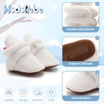 HsdsBebe Unisex Newborn Baby Cotton Booties Non-Slip Sole for Toddler Boys Girls Infant Winter Warm Fleece Cozy Socks Shoes(12-18 months)