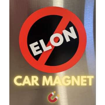 NO! Anti Elon Round 4inch CAR Magnet Bumper Decal Cling for Tesla Owners Model X Y 3 | MadPufferStickers Brand