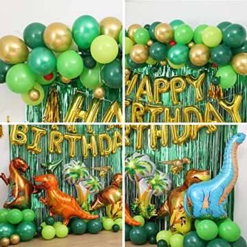 LFVIK Dinosaur Birthday Party Decorations&Balloons Arch Garland Kit(Gold,Green),Dinosaurs Balloons,HAPPY BIRTHDAY Balloons,Curtains,for Dino Themed Kid's Party,Shower,Celebration.