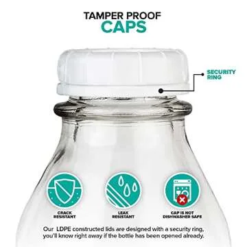 Stock Your Home 12 oz Glass Bottles (4 Pack) - Reusable Food Grade Bottles with Tamper Proof Caps - Multipurpose Juice Containers for Cold Beverages