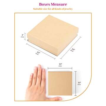 MESHA Jewelry Boxes Bulk 96PC, Matte Cardboard Gift Boxes, Cotton Filled Box with Lids, Brown 3.5x3.5x1 Inch, Bulk Square Small Kraft Gift Boxes