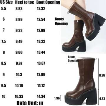 AMINUGAL Womens Wedge Heel Ankle Boots Platform Zipper Punk Motorcycle Booties Chunky Block High Heel Round Toe Fashion Work Combat Boots Mid Calf For Women