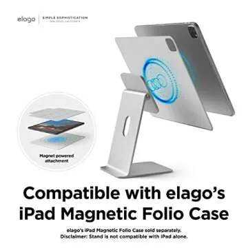 elago Premium iPad Magnetic Stand Designed for iPad Pro 12.9"(5th,4th Gen), 11"(3rd,2nd Gen), Air 10.9"(5th,4th Gen), Mini 8.3"(6th Gen, A17 Pro), 10.9"(10th Gen) [Silver]