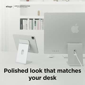 elago Premium iPad Magnetic Stand Designed for iPad Pro 12.9"(5th,4th Gen), 11"(3rd,2nd Gen), Air 10.9"(5th,4th Gen), Mini 8.3"(6th Gen, A17 Pro), 10.9"(10th Gen) [Silver]