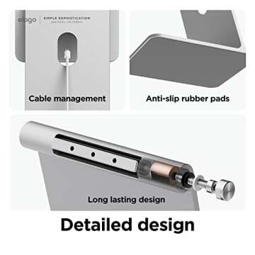 elago Premium iPad Magnetic Stand Designed for iPad Pro 12.9"(5th,4th Gen), 11"(3rd,2nd Gen), Air 10.9"(5th,4th Gen), Mini 8.3"(6th Gen, A17 Pro), 10.9"(10th Gen) [Silver]