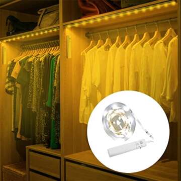 Amagle Motion Sensor Light Indoor, Closet Lights Motion Sensored, Battery Operated Cabinet Lights Strip, White Under Cabinet Lighting, Under Counter Lights for Kitchen, Led Strip Lights for Bedroom