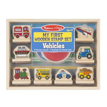 Melissa & Doug Wooden Vehicle Stamp Set for Kids