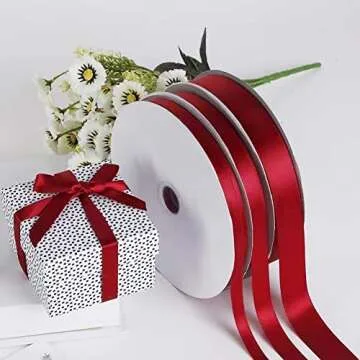 IHKFILAN Double Face Satin Ribbon 1Inchx25Yards Double Sided Solid Polyester Ribbon for Gift Wrapping Party Hair Braids Bow Shower Decoration Floral Arrangement Craft Supplies (Wine)