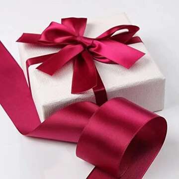 IHKFILAN Double Face Satin Ribbon 1Inchx25Yards Double Sided Solid Polyester Ribbon for Gift Wrapping Party Hair Braids Bow Shower Decoration Floral Arrangement Craft Supplies (Wine)