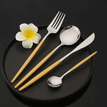 JASHII 24 Piece Stainless Steel Flatware Set for Elegant Dining