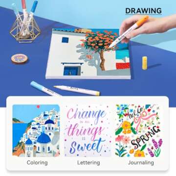 Arrtx 60 Colors Acrylic Paint Pens, Paint Markers Paint Pens, Brush Tip for Rock Painting, Wood, Canvas, Stone, Ceramic, DIY Crafts Making Art Supplies-with Neon & Metallic & Regular Color-60A