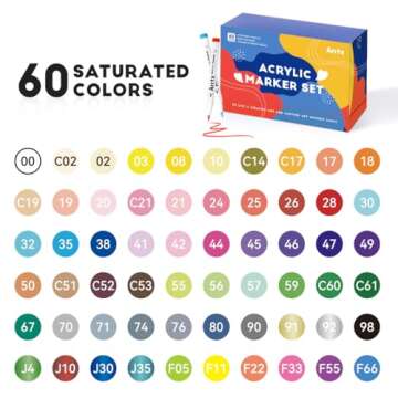 Arrtx 60 Colors Acrylic Paint Pens, Paint Markers Paint Pens, Brush Tip for Rock Painting, Wood, Canvas, Stone, Ceramic, DIY Crafts Making Art Supplies-with Neon & Metallic & Regular Color-60A
