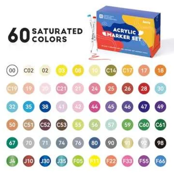 Arrtx 60 Colors Acrylic Paint Pens, Paint Markers Paint Pens, Brush Tip for Rock Painting, Wood, Canvas, Stone, Ceramic, DIY Crafts Making Art Supplies-with Neon & Metallic & Regular Color-60A