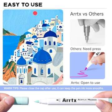 Arrtx 60 Colors Acrylic Paint Pens, Paint Markers Paint Pens, Brush Tip for Rock Painting, Wood, Canvas, Stone, Ceramic, DIY Crafts Making Art Supplies-with Neon & Metallic & Regular Color-60A