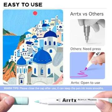 Arrtx 60 Colors Acrylic Paint Pens, Paint Markers Paint Pens, Brush Tip for Rock Painting, Wood, Canvas, Stone, Ceramic, DIY Crafts Making Art Supplies-with Neon & Metallic & Regular Color-60A