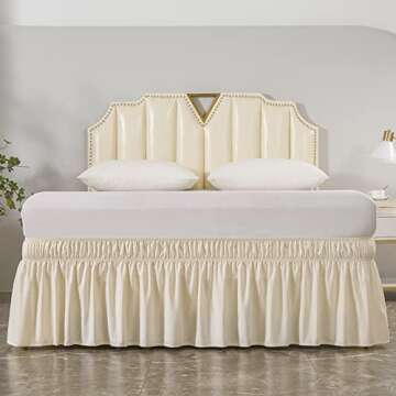 MEILA Elastic Dust Ruffled Bed Skirt - Easy Install Beige