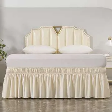 MEILA Elastic Dust Ruffled Bed Skirt - Easy Install Beige