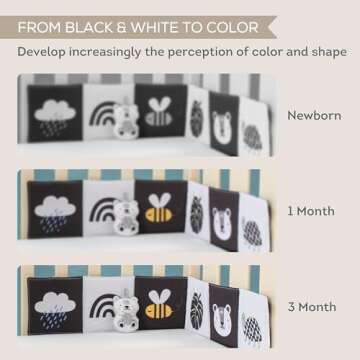 Taf Toys Newborn Soft Activity Book Black & White High Contrast Baby Book Infant Sensory Toys Tummy Time Soft Cloth Books for Babies Textured Fabric Crinkling Shapes Patterns 0-12 Months Newborn Toys