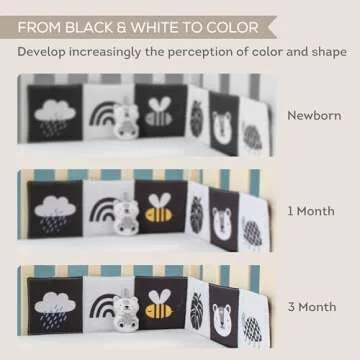 Taf Toys Newborn Soft Activity Book Black & White High Contrast Baby Book Infant Sensory Toys Tummy Time Soft Cloth Books for Babies Textured Fabric Crinkling Shapes Patterns 0-12 Months Newborn Toys