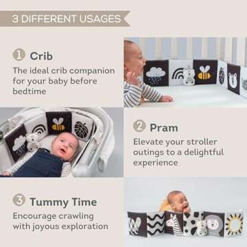 Taf Toys Newborn Soft Activity Book Black & White High Contrast Baby Book Infant Sensory Toys Tummy Time Soft Cloth Books for Babies Textured Fabric Crinkling Shapes Patterns 0-12 Months Newborn Toys