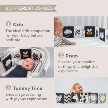 Taf Toys Newborn Soft Activity Book Black & White High Contrast Baby Book Infant Sensory Toys Tummy Time Soft Cloth Books for Babies Textured Fabric Crinkling Shapes Patterns 0-12 Months Newborn Toys