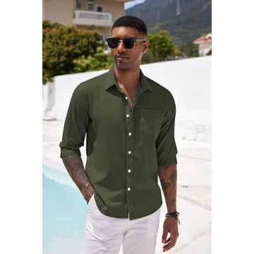 COOFANDY Men's Linen Shirt - Stylish & Wrinkle-Resistant