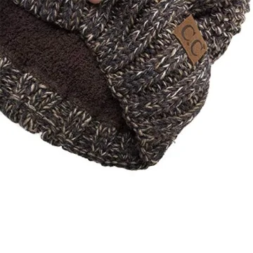 C.C Thick Cable Knit Faux Fuzzy Fur Pom Beanie