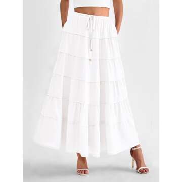 MASCOMODA Summer Long Maxi Skirt for Women 2024 Causal Boho Flowy High Waisted Ruffle Tiered A-Line ...
