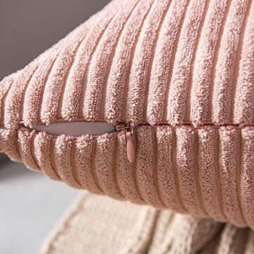 MIULEE Pack of 2 Corduroy Valentines Pillow Covers Soft Soild Striped Throw Pillow Covers Decorative Square Cushion Cases Pillowcases for Spring Couch Sofa Bedroom Car 18 x 18 Inch 45 x 45 cm Pink