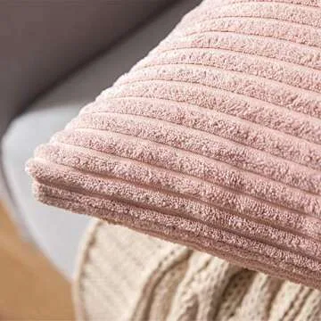 MIULEE Pack of 2 Corduroy Valentines Pillow Covers Soft Soild Striped Throw Pillow Covers Decorative Square Cushion Cases Pillowcases for Spring Couch Sofa Bedroom Car 18 x 18 Inch 45 x 45 cm Pink