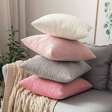 MIULEE Pack of 2 Corduroy Valentines Pillow Covers Soft Soild Striped Throw Pillow Covers Decorative Square Cushion Cases Pillowcases for Spring Couch Sofa Bedroom Car 18 x 18 Inch 45 x 45 cm Pink