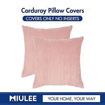 MIULEE Pack of 2 Corduroy Valentines Pillow Covers Soft Soild Striped Throw Pillow Covers Decorative Square Cushion Cases Pillowcases for Spring Couch Sofa Bedroom Car 18 x 18 Inch 45 x 45 cm Pink