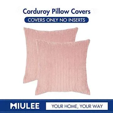 MIULEE Pack of 2 Corduroy Valentines Pillow Covers Soft Soild Striped Throw Pillow Covers Decorative Square Cushion Cases Pillowcases for Spring Couch Sofa Bedroom Car 18 x 18 Inch 45 x 45 cm Pink