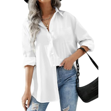 HOTOUCH Women's Button Down Casual Loose Fit Blouse Shirt