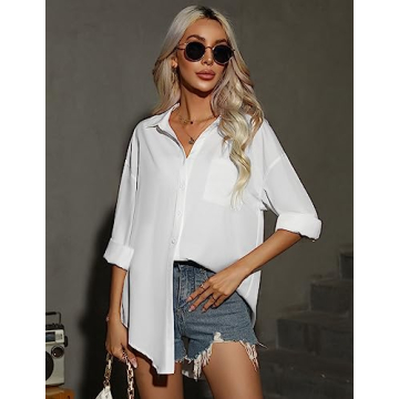 HOTOUCH Women's Button Down Casual Loose Fit Blouse Shirt