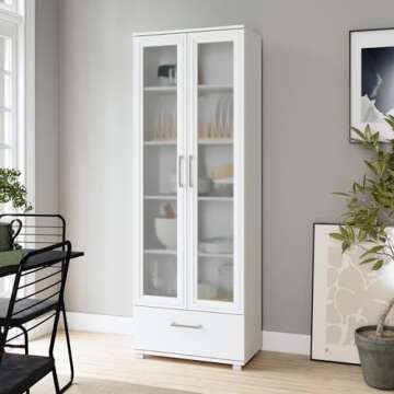 Manhattan Comfort Serra 72" High Modern Bookcase with 5 Shelves, 1 Drawer & Frosted Glass Doors, Fre...